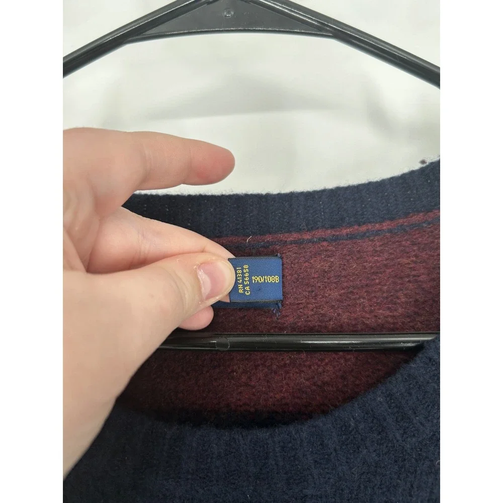 Polo Ralph Lauren Sweater Navy Burgundy Maroon Striped Rugby Wool Crewneck‎ 2XL